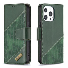 Funda de Cuero Cartera con Soporte Patron de Moda Carcasa L05 para Apple iPhone 13 Pro Max Verde