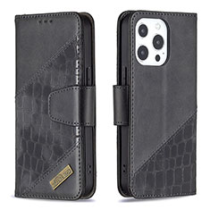 Funda de Cuero Cartera con Soporte Patron de Moda Carcasa L05 para Apple iPhone 14 Pro Negro