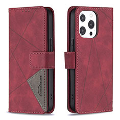 Funda de Cuero Cartera con Soporte Patron de Moda Carcasa L06 para Apple iPhone 15 Pro Max Rojo