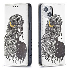 Funda de Cuero Cartera con Soporte Patron de Moda Carcasa para Apple iPhone 14 Gris