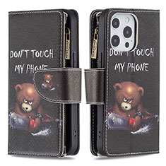 Funda de Cuero Cartera con Soporte Patron de Moda Carcasa para Apple iPhone 14 Pro Max Negro