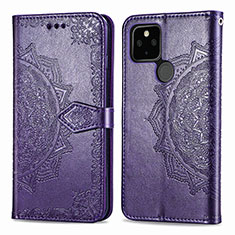 Funda de Cuero Cartera con Soporte Patron de Moda Carcasa para Google Pixel 5 Morado