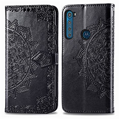 Funda de Cuero Cartera con Soporte Patron de Moda Carcasa para Motorola Moto One Fusion Plus Negro