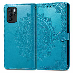 Funda de Cuero Cartera con Soporte Patron de Moda Carcasa para Oppo Reno6 Z 5G Azul