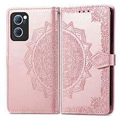 Funda de Cuero Cartera con Soporte Patron de Moda Carcasa para Oppo Reno7 4G Oro Rosa