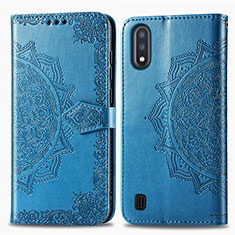 Funda de Cuero Cartera con Soporte Patron de Moda Carcasa para Samsung Galaxy A01 SM-A015 Azul