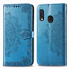 Funda de Cuero Cartera con Soporte Patron de Moda Carcasa para Samsung Galaxy A20e Azul