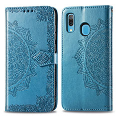 Funda de Cuero Cartera con Soporte Patron de Moda Carcasa para Samsung Galaxy A30 Azul