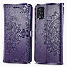 Funda de Cuero Cartera con Soporte Patron de Moda Carcasa para Samsung Galaxy A51 5G Morado