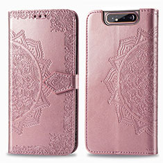 Funda de Cuero Cartera con Soporte Patron de Moda Carcasa para Samsung Galaxy A80 Oro Rosa