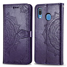 Funda de Cuero Cartera con Soporte Patron de Moda Carcasa para Samsung Galaxy M10S Morado