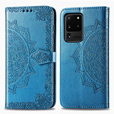 Funda de Cuero Cartera con Soporte Patron de Moda Carcasa para Samsung Galaxy S20 Ultra 5G Azul