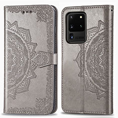 Funda de Cuero Cartera con Soporte Patron de Moda Carcasa para Samsung Galaxy S20 Ultra 5G Gris