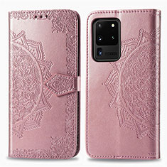 Funda de Cuero Cartera con Soporte Patron de Moda Carcasa para Samsung Galaxy S20 Ultra 5G Oro Rosa