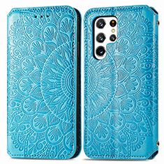 Funda de Cuero Cartera con Soporte Patron de Moda Carcasa para Samsung Galaxy S21 Ultra 5G Azul