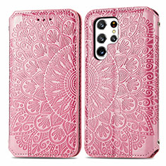 Funda de Cuero Cartera con Soporte Patron de Moda Carcasa para Samsung Galaxy S21 Ultra 5G Oro Rosa