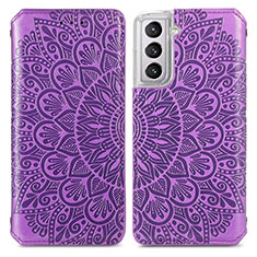 Funda de Cuero Cartera con Soporte Patron de Moda Carcasa para Samsung Galaxy S22 5G Morado