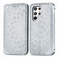 Funda de Cuero Cartera con Soporte Patron de Moda Carcasa para Samsung Galaxy S22 Ultra 5G Gris