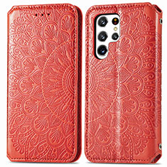 Funda de Cuero Cartera con Soporte Patron de Moda Carcasa para Samsung Galaxy S22 Ultra 5G Rojo