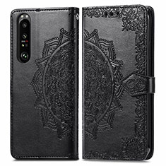 Funda de Cuero Cartera con Soporte Patron de Moda Carcasa para Sony Xperia 1 III Negro