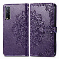 Funda de Cuero Cartera con Soporte Patron de Moda Carcasa para Vivo Y12s Morado