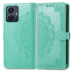 Funda de Cuero Cartera con Soporte Patron de Moda Carcasa para Vivo Y55 4G Verde