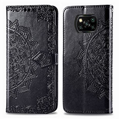 Funda de Cuero Cartera con Soporte Patron de Moda Carcasa para Xiaomi Poco X3 Pro Negro