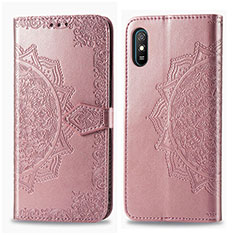 Funda de Cuero Cartera con Soporte Patron de Moda Carcasa para Xiaomi Redmi 9AT Oro Rosa