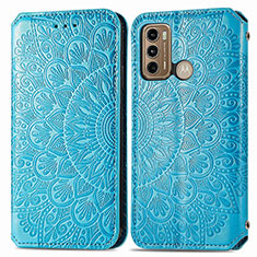 Funda de Cuero Cartera con Soporte Patron de Moda Carcasa S01D para Motorola Moto G60 Azul