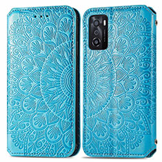 Funda de Cuero Cartera con Soporte Patron de Moda Carcasa S01D para Oppo A55S 5G Azul