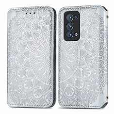 Funda de Cuero Cartera con Soporte Patron de Moda Carcasa S01D para Oppo Reno6 Pro+ Plus 5G Plata