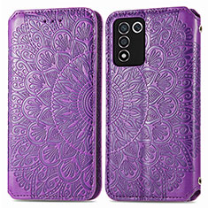 Funda de Cuero Cartera con Soporte Patron de Moda Carcasa S01D para Realme Q3t 5G Morado