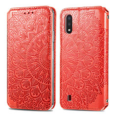 Funda de Cuero Cartera con Soporte Patron de Moda Carcasa S01D para Samsung Galaxy A01 SM-A015 Rojo