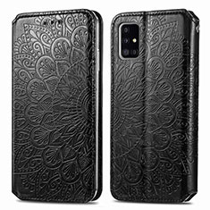 Funda de Cuero Cartera con Soporte Patron de Moda Carcasa S01D para Samsung Galaxy A51 4G Negro