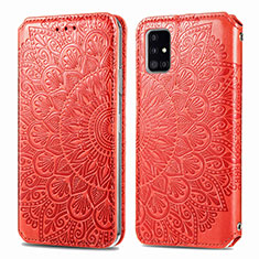 Funda de Cuero Cartera con Soporte Patron de Moda Carcasa S01D para Samsung Galaxy A51 4G Rojo