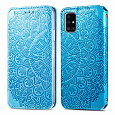 Funda de Cuero Cartera con Soporte Patron de Moda Carcasa S01D para Samsung Galaxy A71 4G A715 Azul