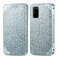 Funda de Cuero Cartera con Soporte Patron de Moda Carcasa S01D para Samsung Galaxy S20 Plus Plata