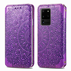 Funda de Cuero Cartera con Soporte Patron de Moda Carcasa S01D para Samsung Galaxy S20 Ultra 5G Morado