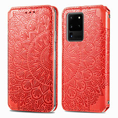 Funda de Cuero Cartera con Soporte Patron de Moda Carcasa S01D para Samsung Galaxy S20 Ultra 5G Rojo