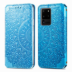 Funda de Cuero Cartera con Soporte Patron de Moda Carcasa S01D para Samsung Galaxy S20 Ultra Azul