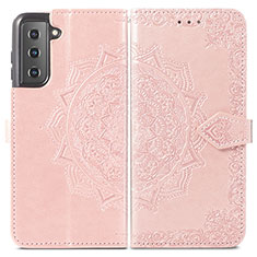 Funda de Cuero Cartera con Soporte Patron de Moda Carcasa S01D para Samsung Galaxy S24 5G Rosa