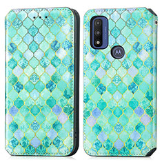 Funda de Cuero Cartera con Soporte Patron de Moda Carcasa S02D para Motorola Moto G Pure Verde