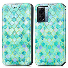 Funda de Cuero Cartera con Soporte Patron de Moda Carcasa S02D para Oppo A57 5G Verde