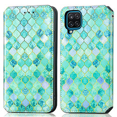 Funda de Cuero Cartera con Soporte Patron de Moda Carcasa S02D para Samsung Galaxy F12 Verde