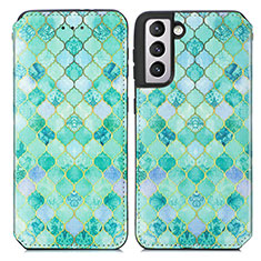 Funda de Cuero Cartera con Soporte Patron de Moda Carcasa S02D para Samsung Galaxy S21 FE 5G Verde