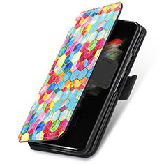 Funda de Cuero Cartera con Soporte Patron de Moda Carcasa S02D para Samsung Galaxy Z Fold3 5G Multicolor