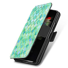 Funda de Cuero Cartera con Soporte Patron de Moda Carcasa S02D para Samsung Galaxy Z Fold4 5G Verde