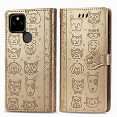 Funda de Cuero Cartera con Soporte Patron de Moda Carcasa S03D para Google Pixel 5 Oro