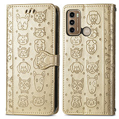 Funda de Cuero Cartera con Soporte Patron de Moda Carcasa S03D para Motorola Moto G40 Fusion Oro