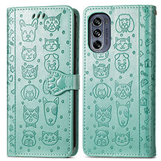 Funda de Cuero Cartera con Soporte Patron de Moda Carcasa S03D para Motorola Moto G62 5G Verde